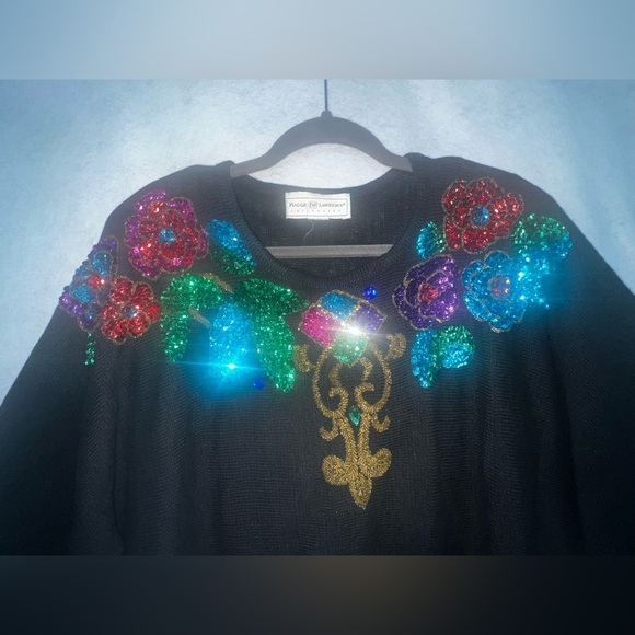 OS Vtg 80s Rainbow Sequin Batwing Oversized Pride Sweater Maggie Lawrence C19 - Picture 2 of 10